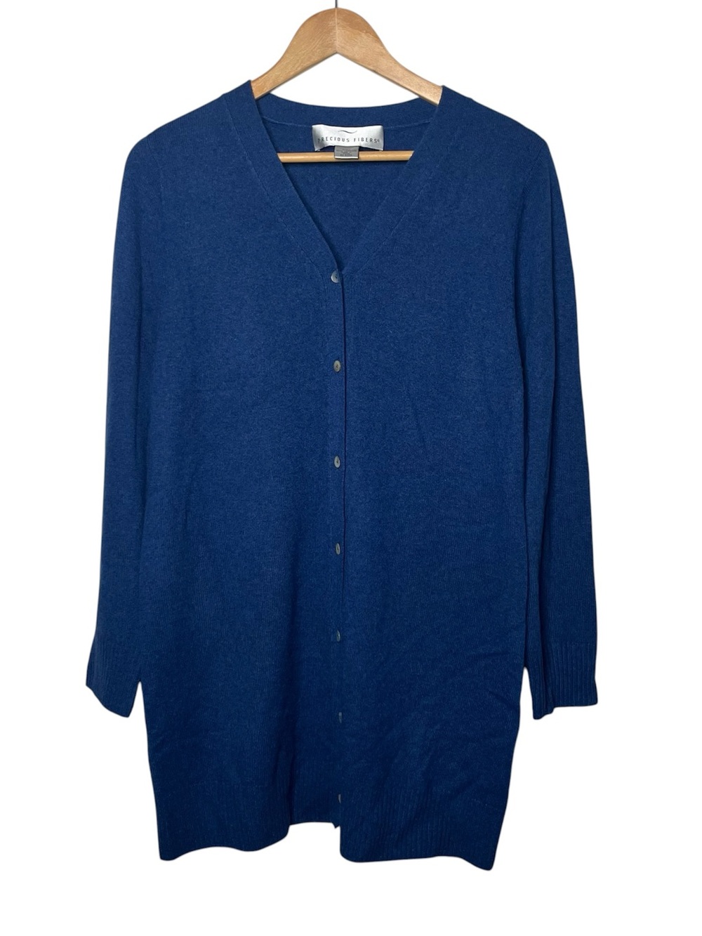 Precious Fibers Blue 100% Cashmere Longline Button Down Cardigan Size Small
